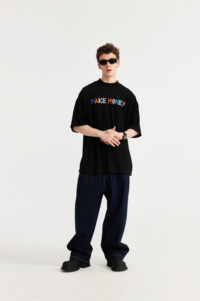 中身彩色文字設計刺繡 短袖T-Shirt [CBT-1060]