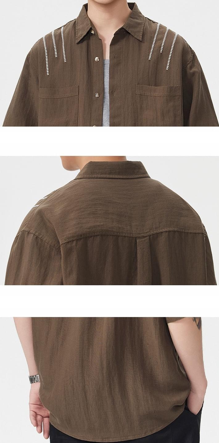 日系肩膊拼色線縫紉設計 透氣短袖恤衫 [SBS-1404]