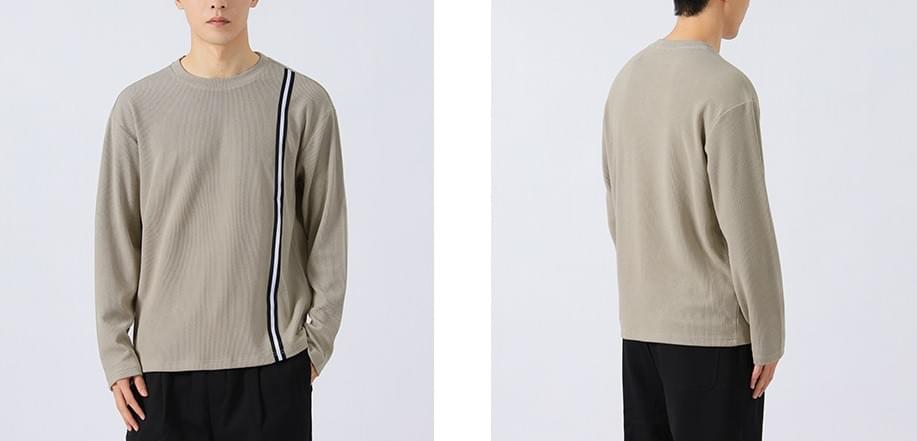 日系側身撞色縫線條紋 肌理紋理長袖 T-Shirt [CBT-1223]