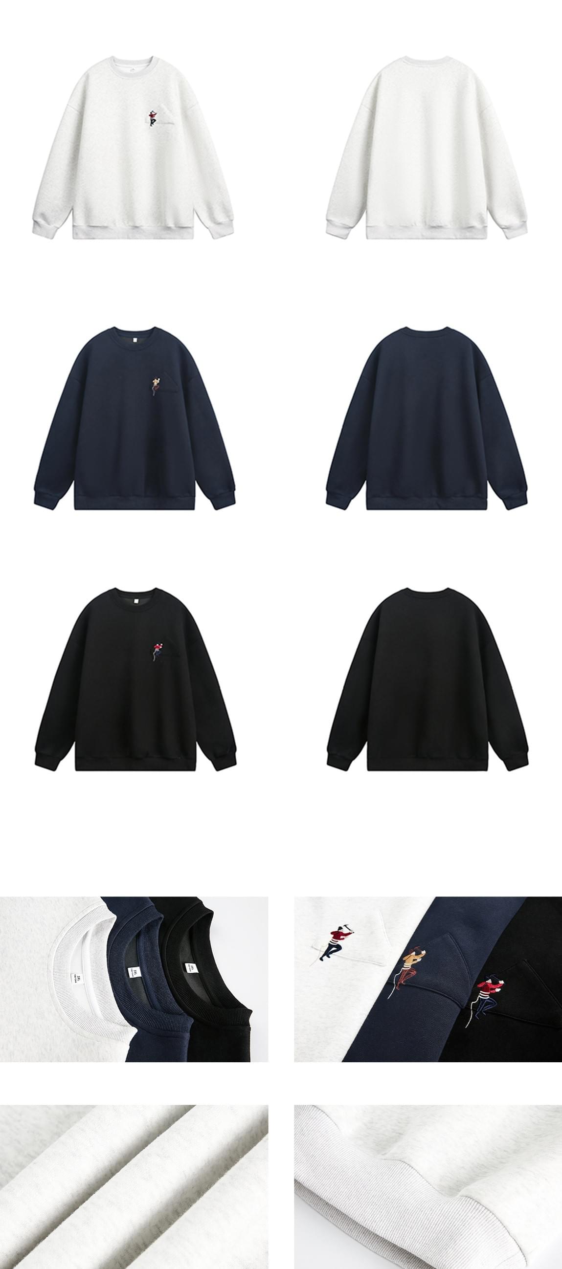 日系登山人像細圖案刺繡 重磅圓領長袖衛衣 [SBH-1281]