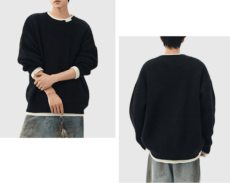 層次兩件式撞色設計 圓領針織冷衫 [CBK-1034]