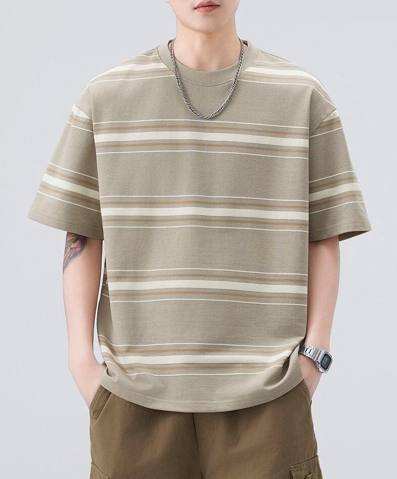 復古闊幼橫間條紋撞色 透氣短袖 T-Shirt [SBT-1107]