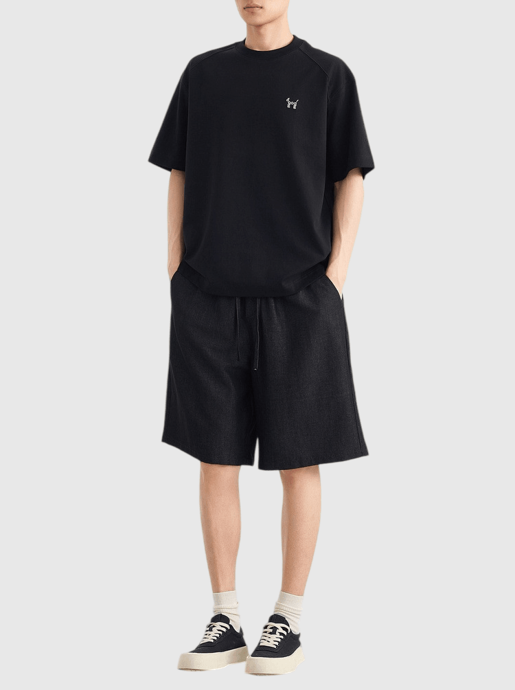 狗仔撞色文字圖案刺繡設計 短袖 T-Shirt [CBT-1575]