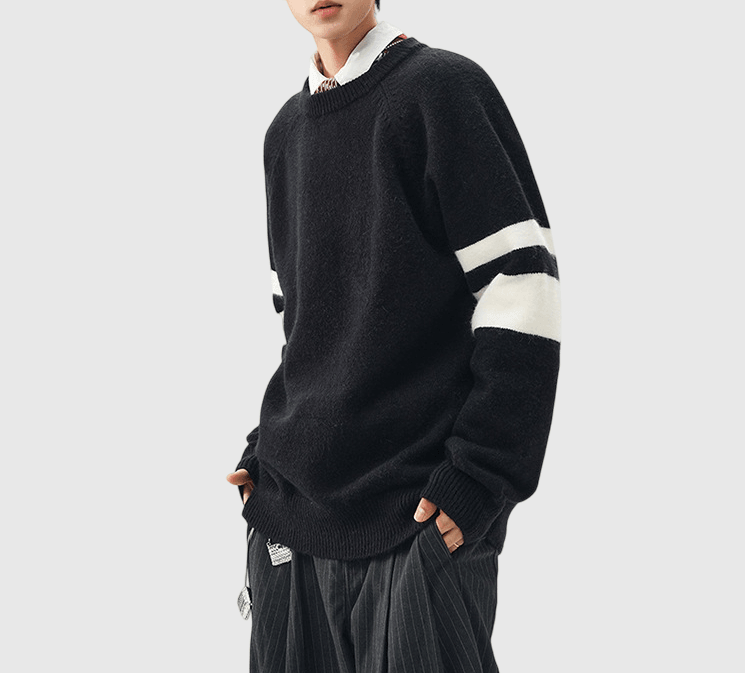 手袖層次撞色針織設計 圓領針織冷衫 [CBK-1038]