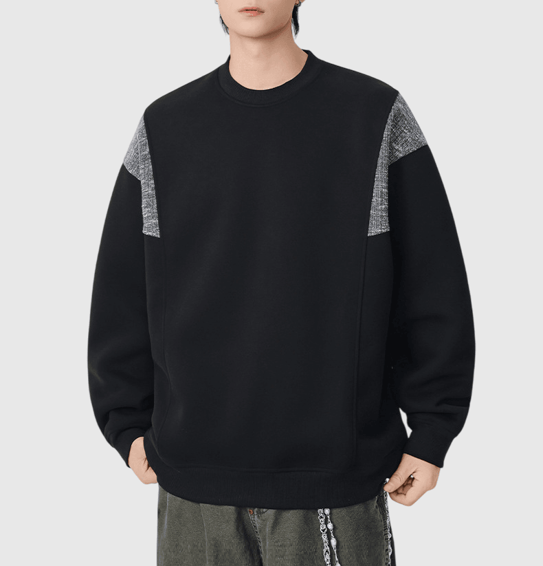 復古手袖撞色縫紉拼接 圓領長袖衛衣 [SBH-1341]