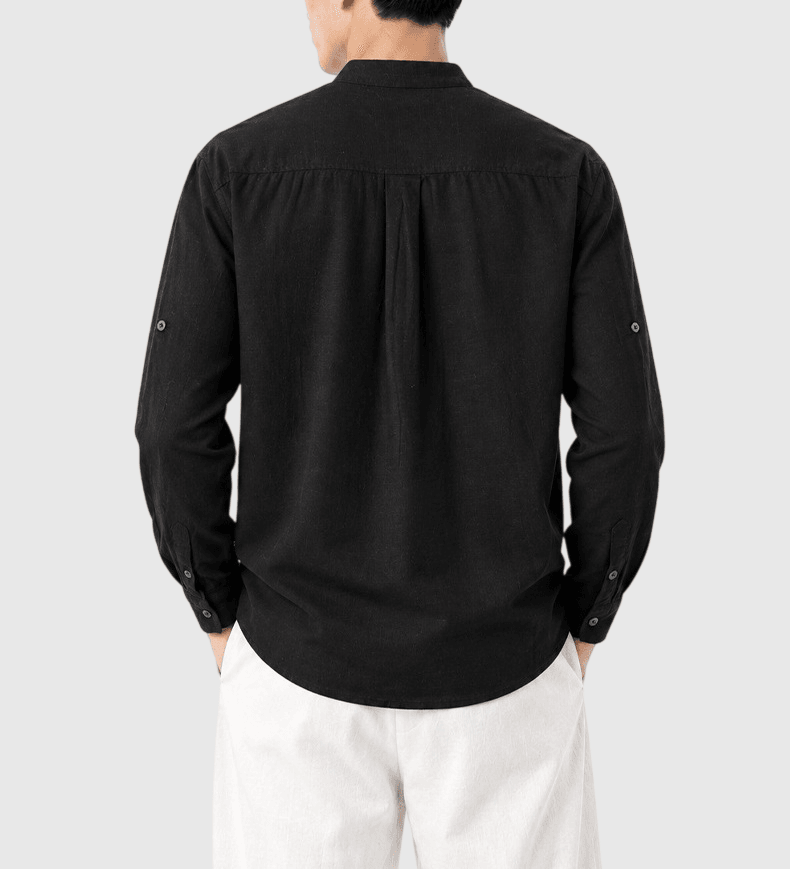 復古基礎色系牛角鈕扣 亨利領麻質透氣短袖 T-Shirt [SBT-1591]