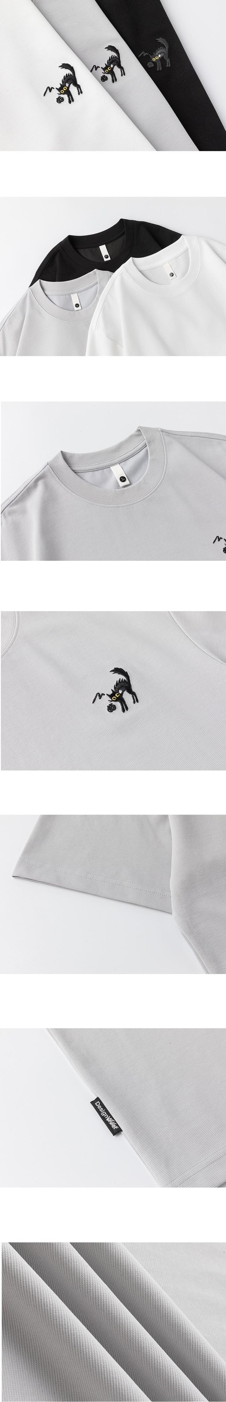 卡通貓仔細圖案刺繡 短袖 T-Shirt [SBT-1506]