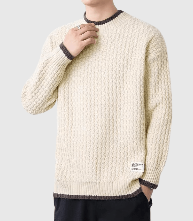 日系簡約條紋小撞色 圓領針織毛衣 [SBK-1031]