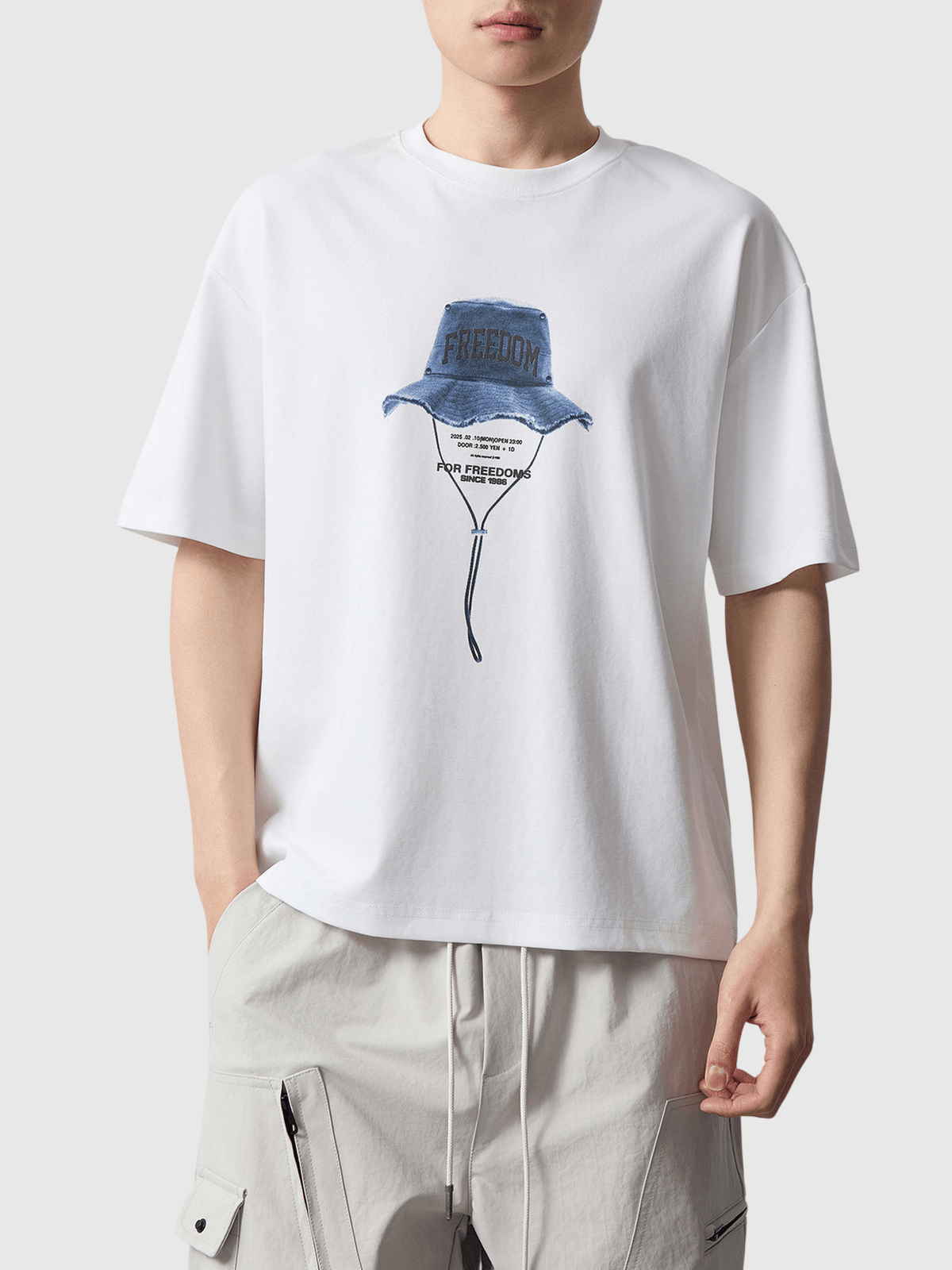 漁夫帽圖案文字印燙設計 短袖 T-Shirt [CBT-1335]