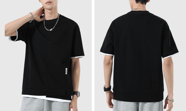 日系折疊層次假兩件式設計 天竺棉短袖 T-Shirt [SBT-1517]