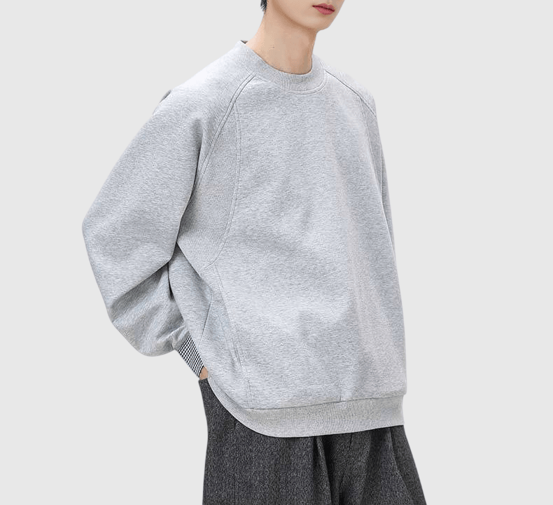 日系手袖格紋恤衫縫紉拼接 長袖衛衣 [SBH-1347]