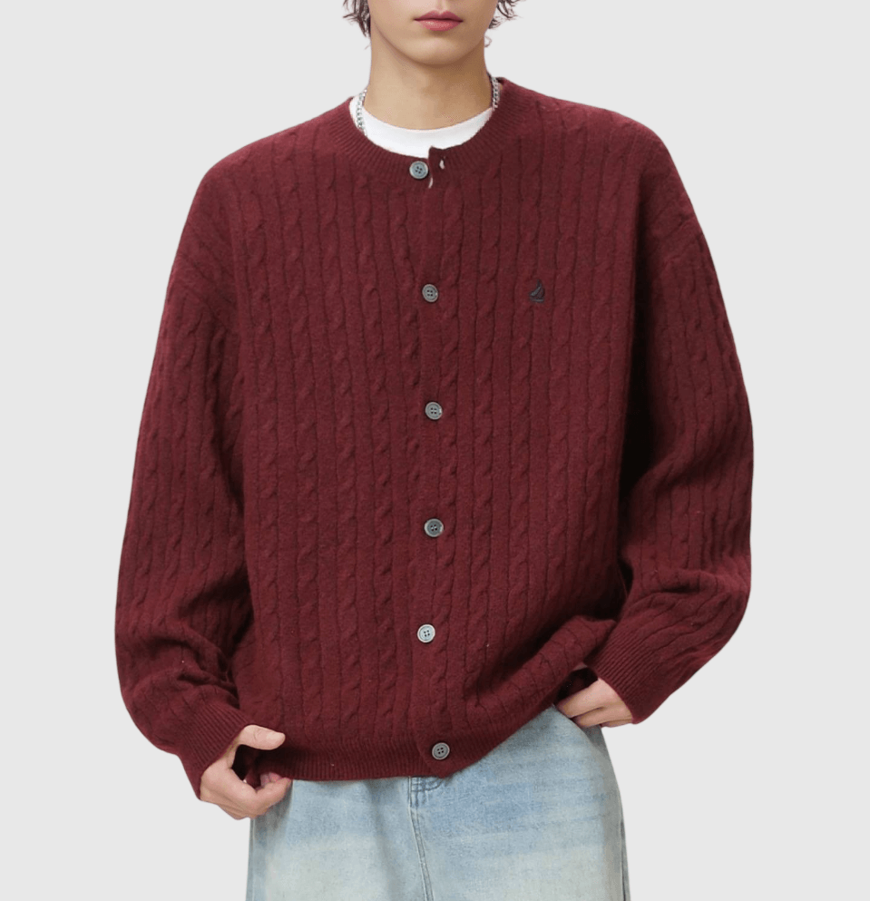 日系立體紋花編織紋理 針織開胸長袖外套 [SBO-1459]