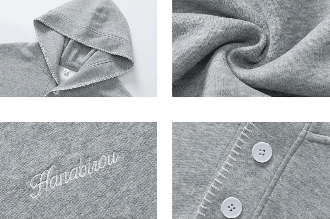 日系帽簷撞色縫線設計 半開領鈕扣連帽衛衣 [SBH-1344]