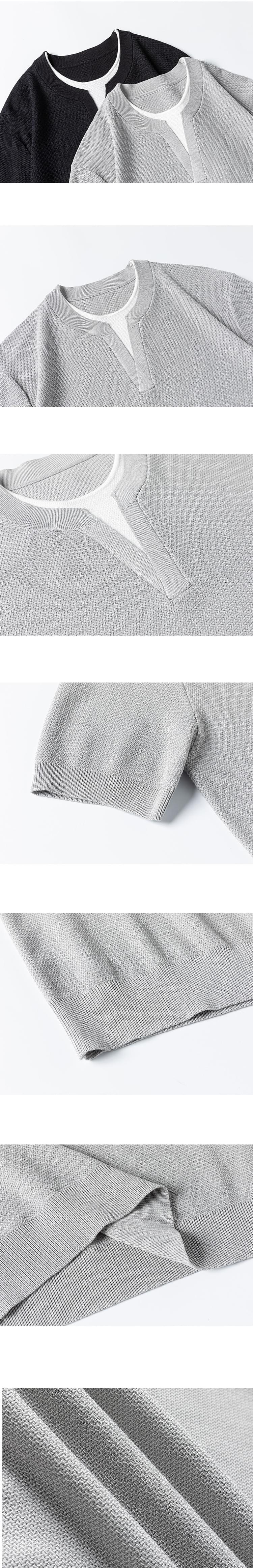 日系層次假兩件式設計 麻質針織透氣短袖 T-Shirt [SBT-1541]