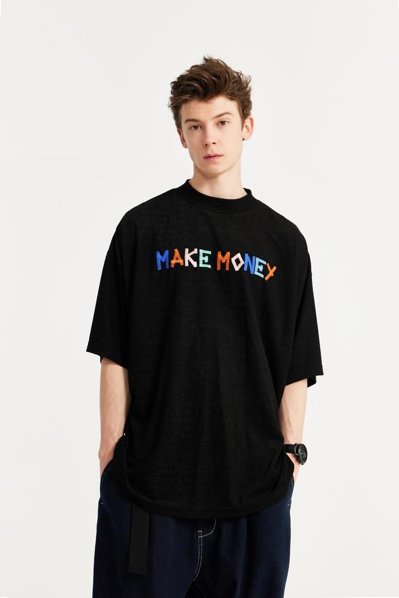 中身彩色文字設計刺繡 短袖T-Shirt [CBT-1060]