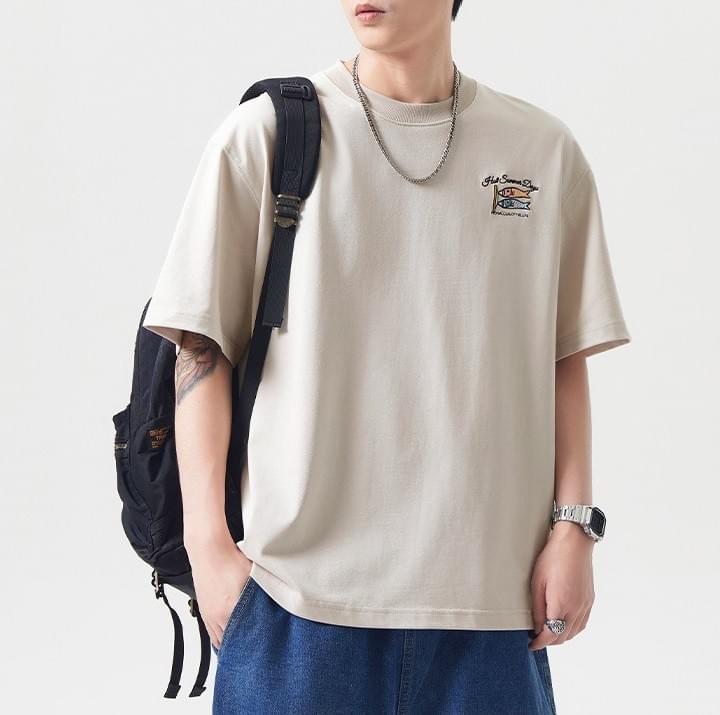 日式文化細圖案刺繡 純棉短袖 T-Shirt [SBT-1386]