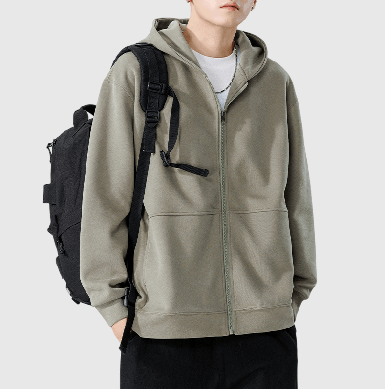 日系基礎立體縫線 連帽拉鍊長袖衛衣外套 [SBO-1475]