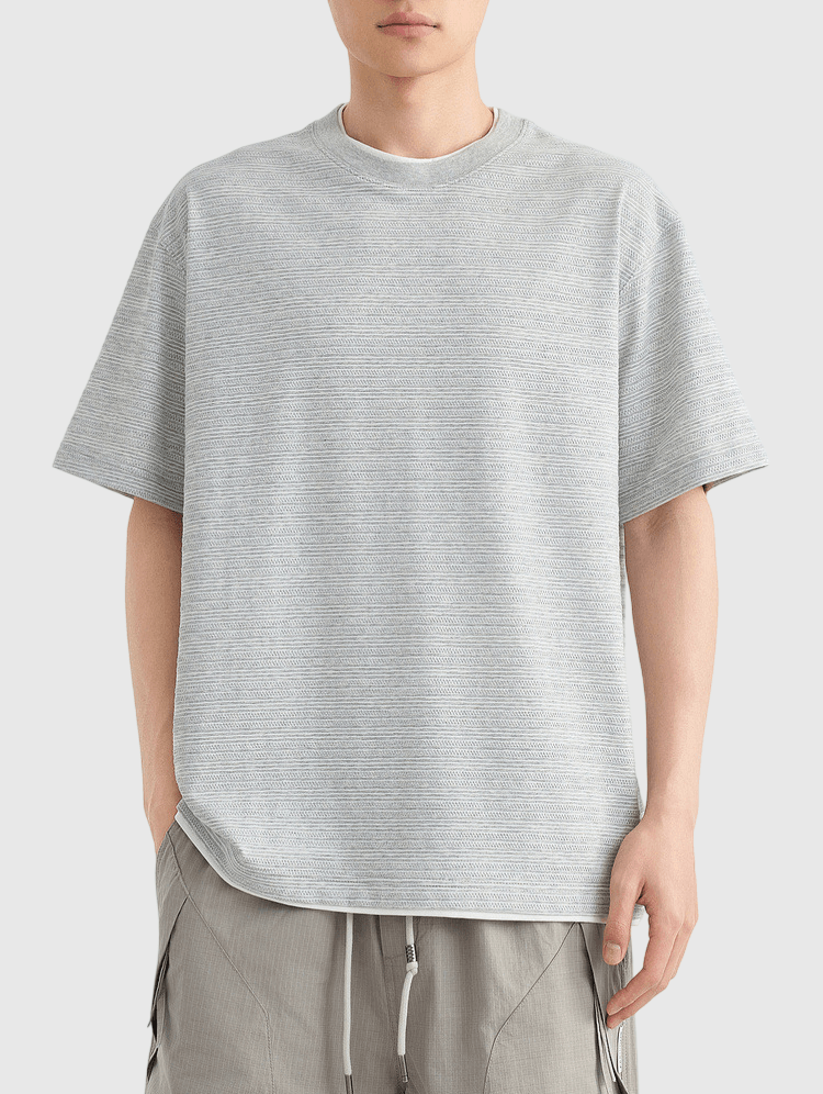 假兩件肌理紋理編織 短袖 T-Shirt [CBT-1286]