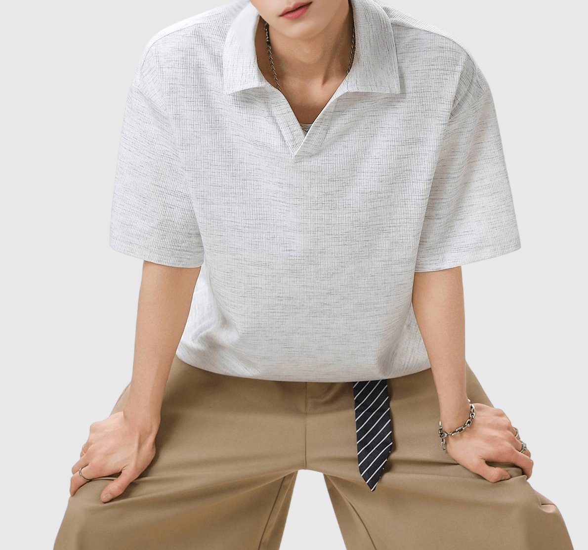 日系混色編織紋理設計 亨利領透氣短袖 T-Shirt [SBT-1551]