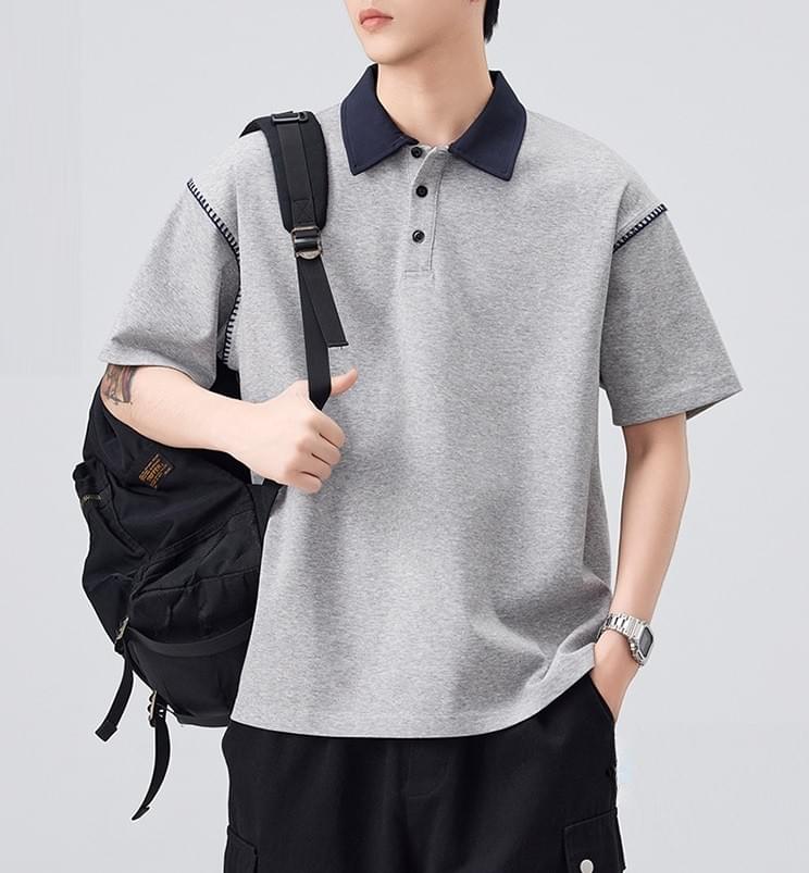 日系領口撞色手袖縫線設計 短袖 POLO T-Shirt [SBT-1419]