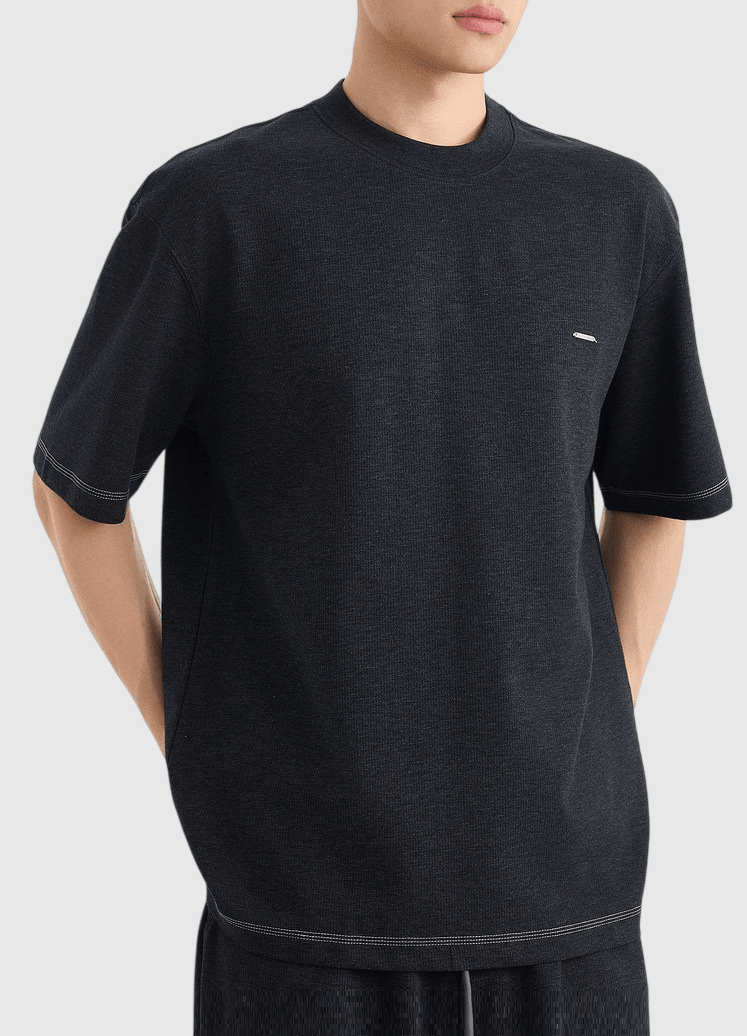 混色肌理紗織設計 仿牛仔布短袖 T-Shirt [CBT-1573]
