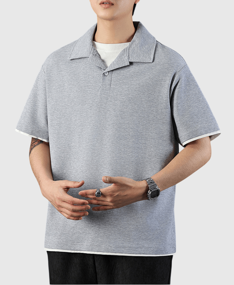 日系層次假兩件式設計 短袖 POLO T-Shirt [SBT-1436]