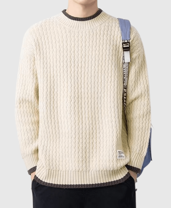 日系簡約條紋小撞色 圓領針織毛衣 [SBK-1031]