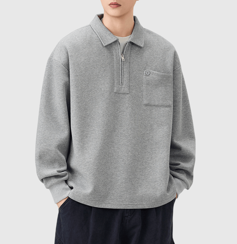 日系基礎不規則鈕扣前袋設計 長袖 T-Shirt [SBT-1465]