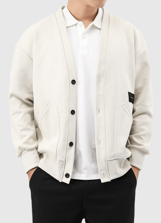 日系雙前袋暗斜紋 開胸針織長袖外套 [SBO-1067]