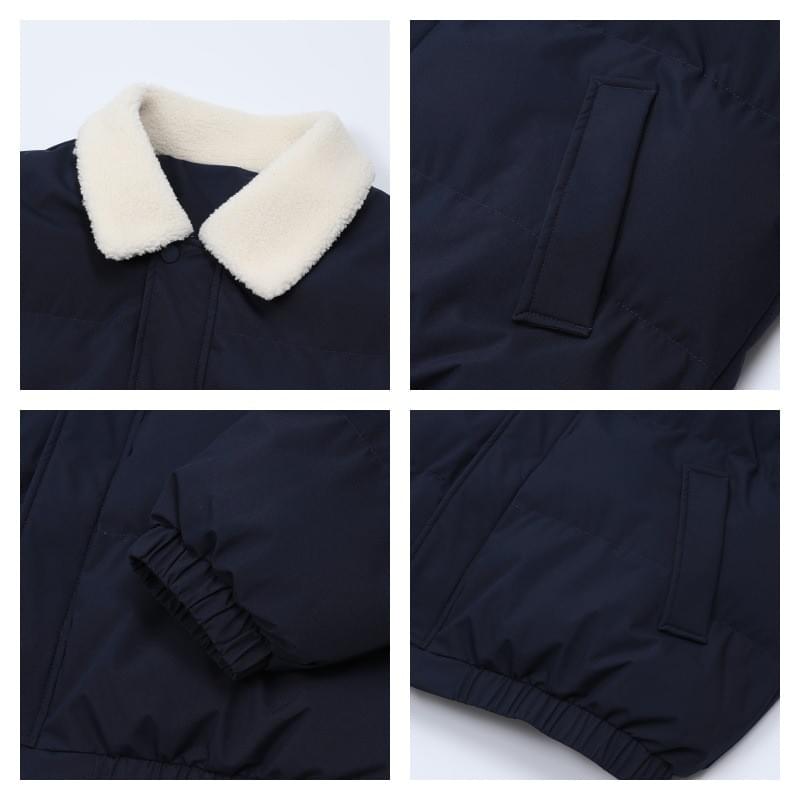 日系基礎雙側袋 絨毛粒領口夾棉長袖外套 [SBO-1497]