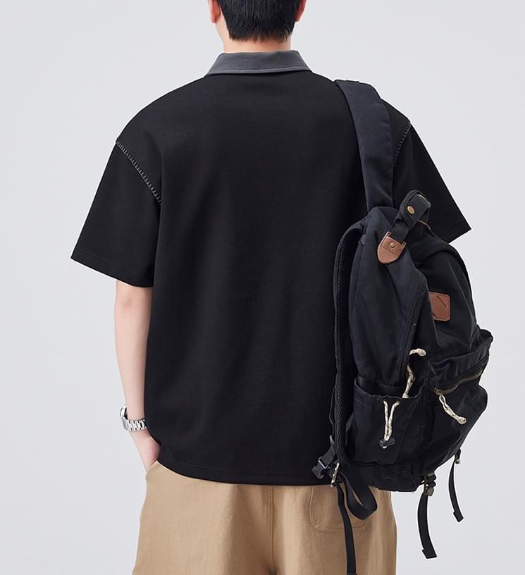 日系領口撞色手袖縫線設計 短袖 POLO T-Shirt [SBT-1419]