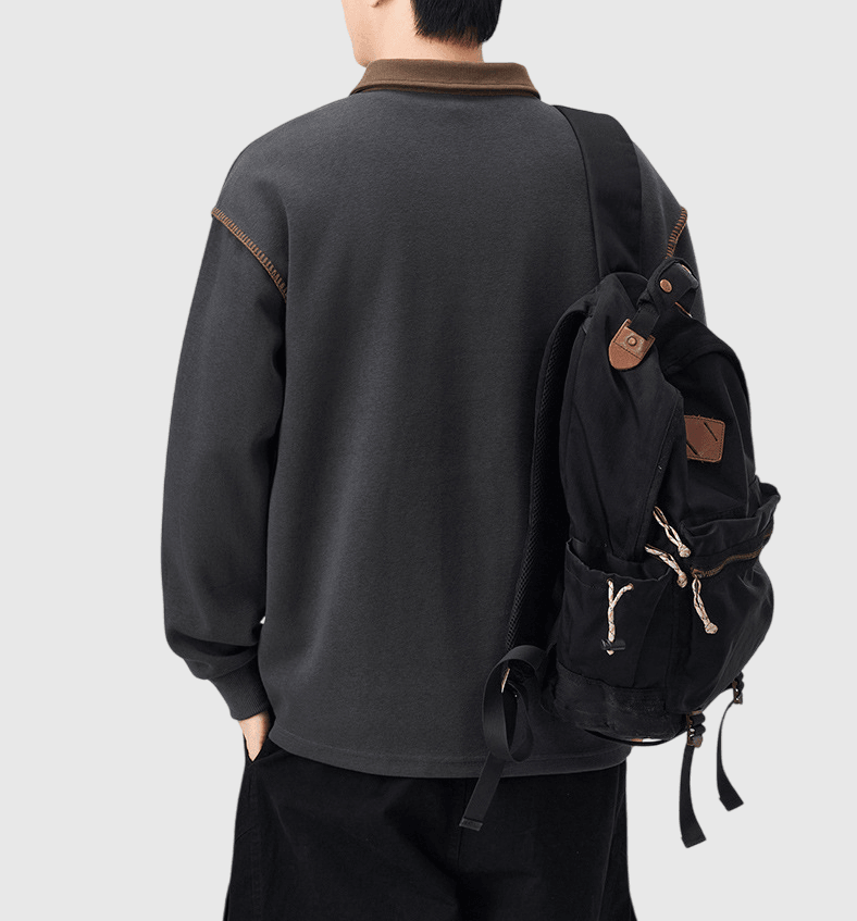 日系領口撞色手袖縫線設計 長袖 POLO T-Shirt [SBT-1469]
