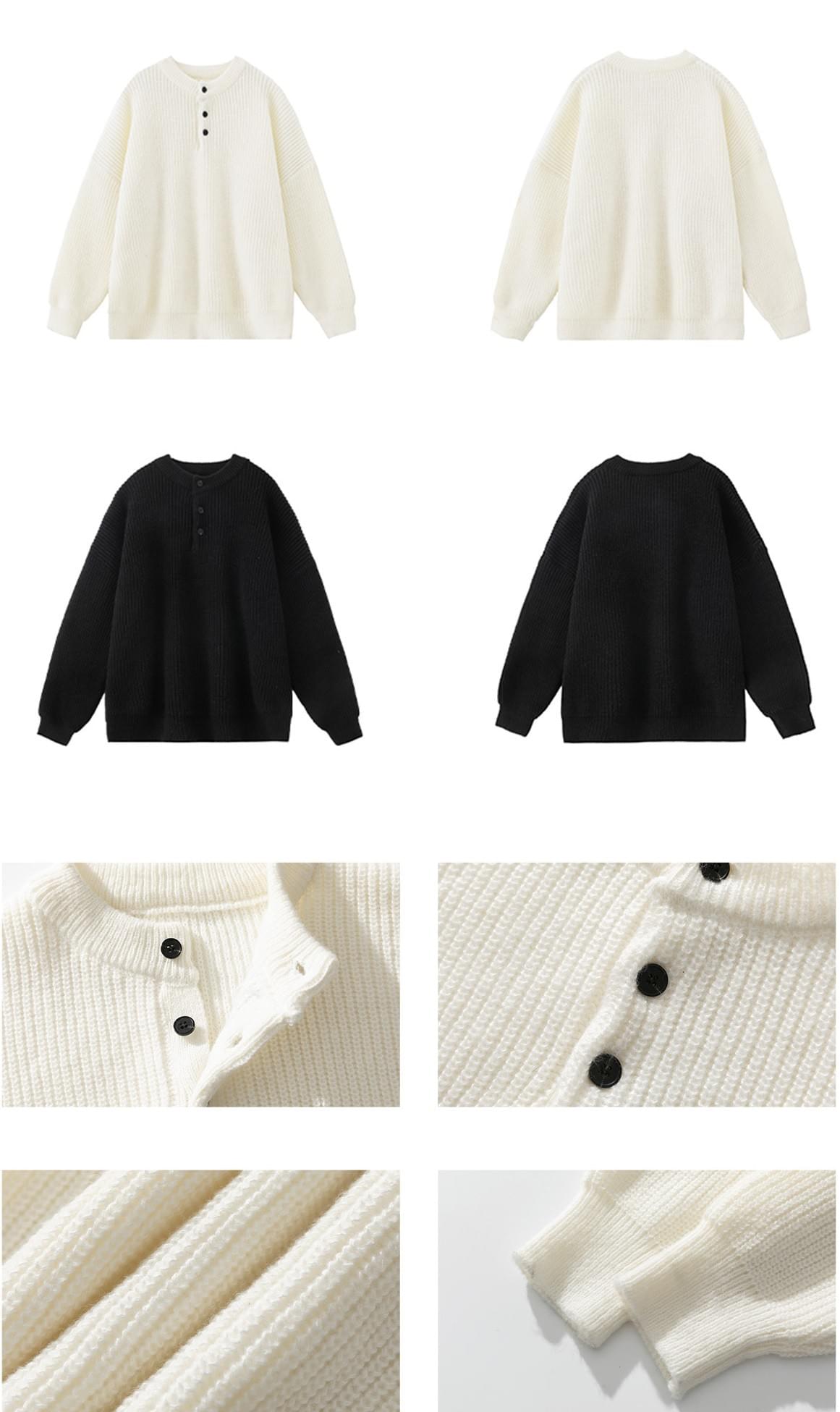 日系粗線紋理針織 亨利領毛衣 [SBK-1132]