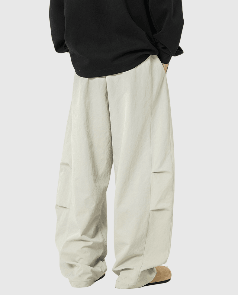 日系基礎後褶皺折疊 闊腳直筒錐形長褲 [SBP-1078]