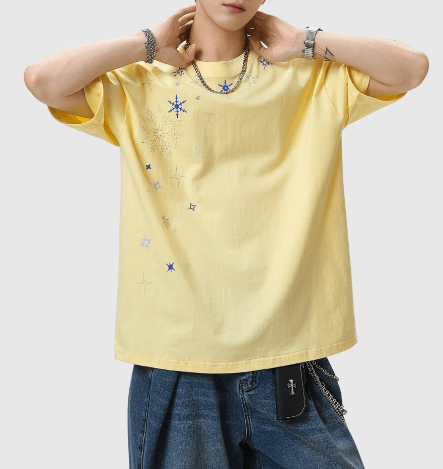 半身飄雪雪花圖案印燙設計 純棉短袖 T-Shirt [SBT-1514]