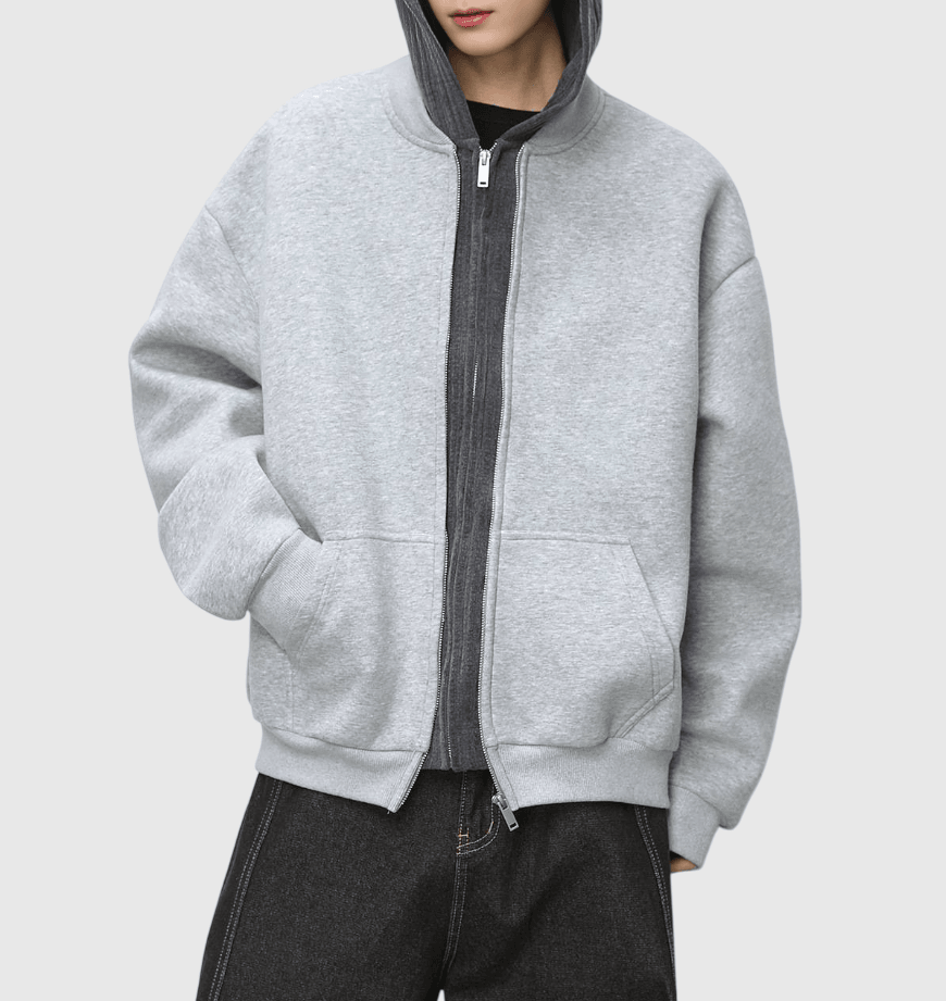 日系雙布料撞色層次假兩件式 長袖衛衣外套 [SBO-1495]