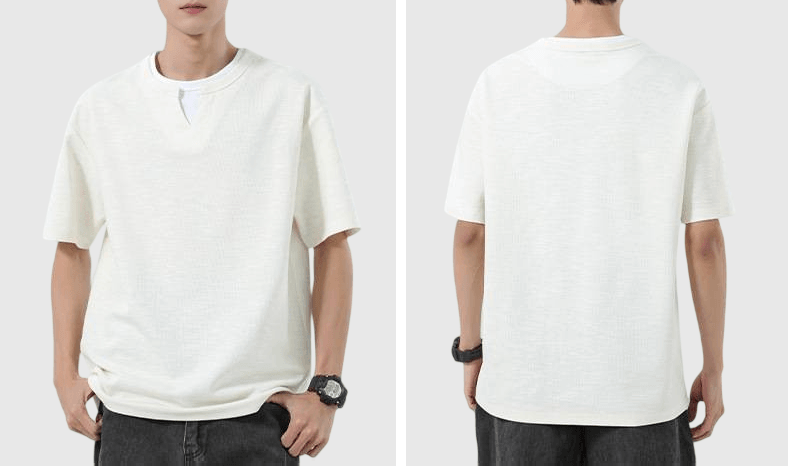 日系基礎層次假兩件式設計 天竺棉短袖 T-Shirt [SBT-1493]