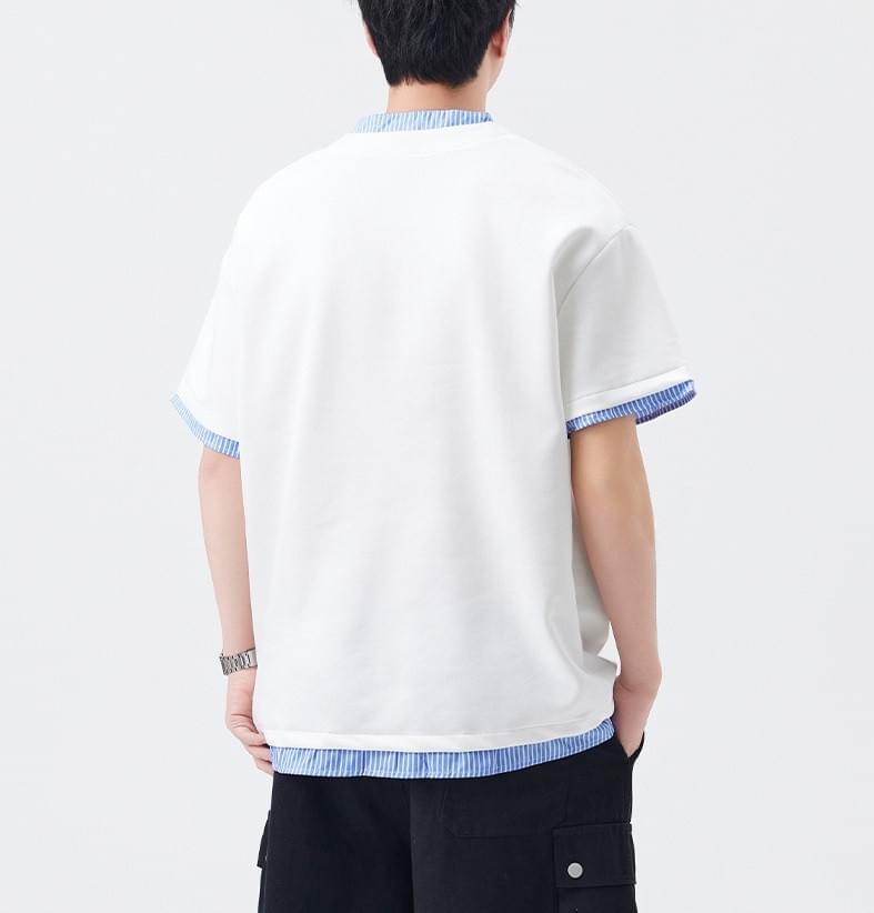 日系層次假兩件式恤衫縫紉拼接 短袖 T-Shirt [SBT-1446]