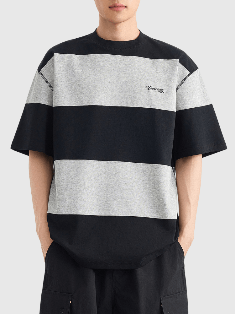 復古闊條紋文字印燙 短袖 T-Shirt [CBT-1571]