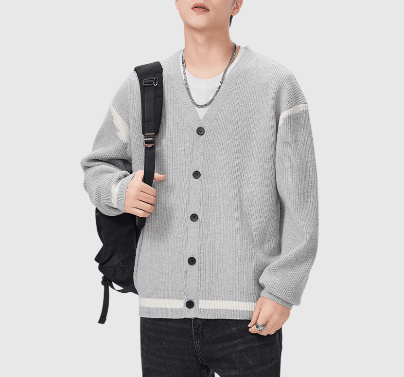 日系不規則線條色織撞色 開胸針織紋理外套 [SBO-1283]