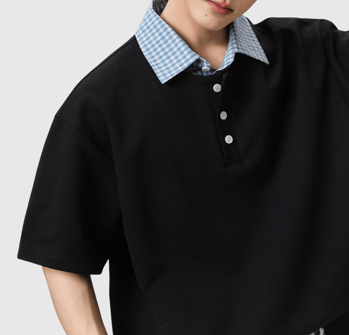 假兩件式半開襟鈕扣設計 短袖 POLO T-Shirt [SBT-1561]