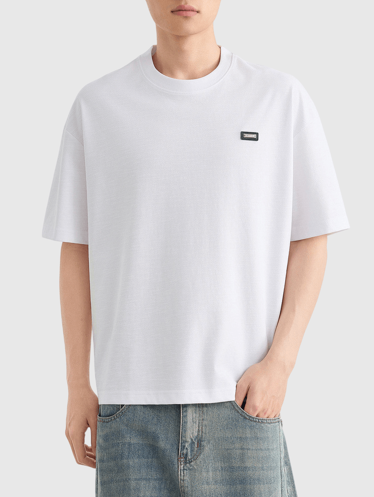 彩紗編織細金屬標籤縫紉設計 短袖 T-Shirt [CBT-1284]