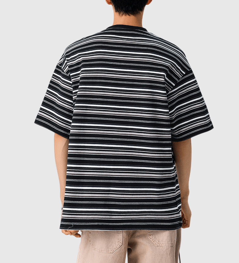 復古多色系條紋撞色燈塔小刺繡 短袖 T-Shirt [SBT-1483]