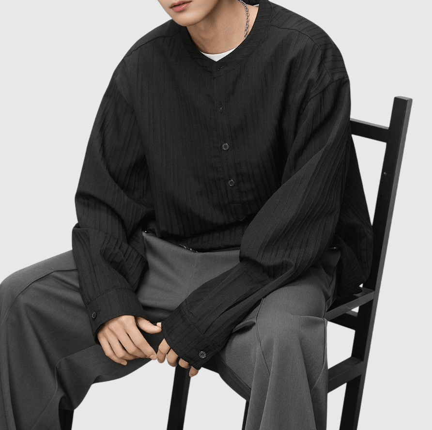 日系復古半開襟鈕扣 透氣長袖 T-Shirt [SBT-1471]