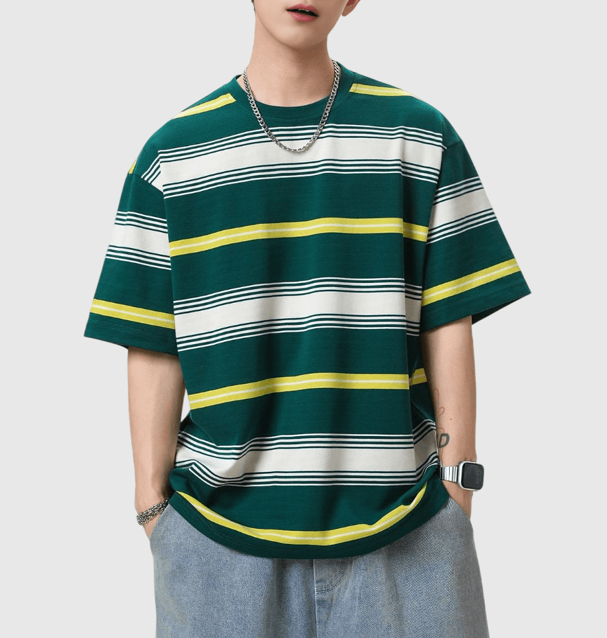 復古多色系撞色色織設計 純棉短袖 T-Shirt [SBT-1523]