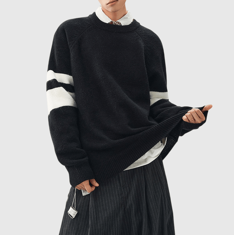 手袖層次撞色針織設計 圓領針織冷衫 [CBK-1038]