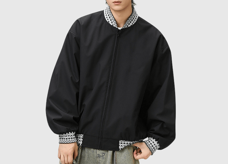 復古領口民族風圖案紋理 棒球外套 [SBO-1450]