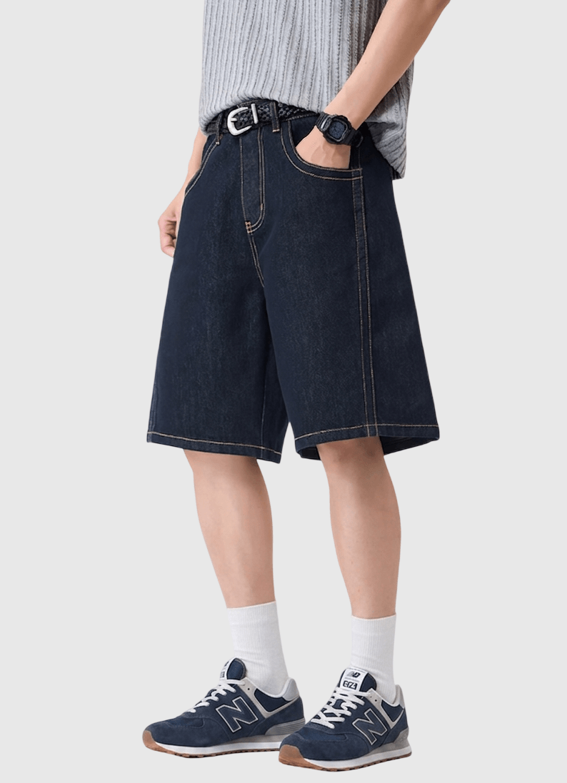 日系基礎洗水明線縫紉設計 鬆身牛仔短褲 [SBST-1168]