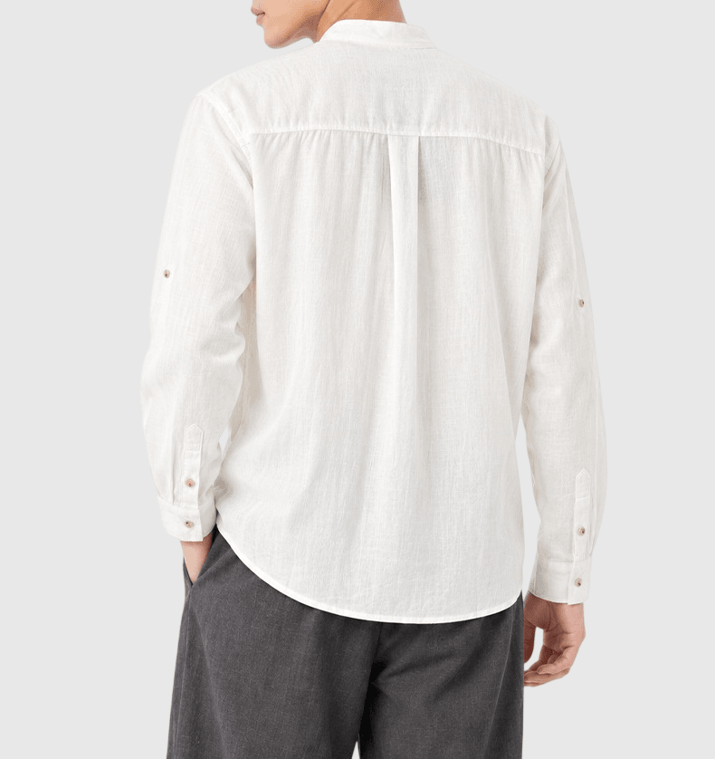 復古基礎色系牛角鈕扣 亨利領麻質透氣短袖 T-Shirt [SBT-1591]