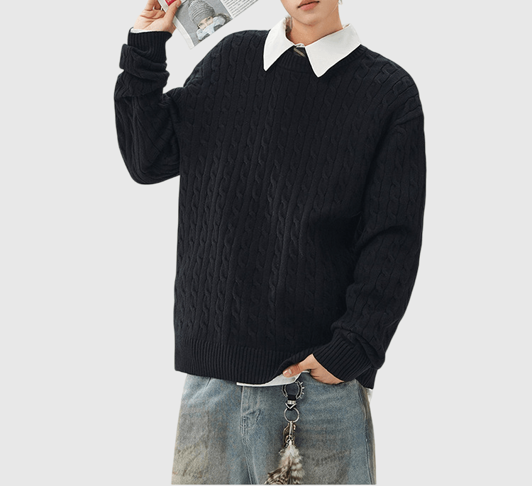 立體扭花紋理織布設計 圓領針織冷衫 [CBK-1039]